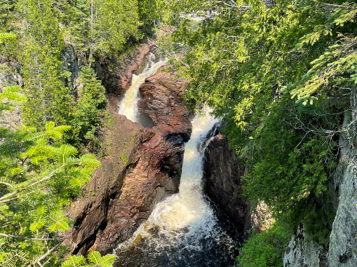 The double waterfall at Judge C.R. Magney State Park.