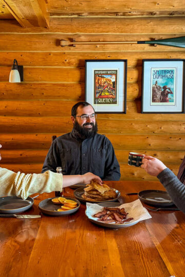 Antonia and her family enjoy breakfast at Trail Cabin.